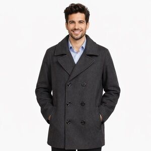 Lands’‎ End Black Wool-Blend Peacoat 36” Long Men’s L (42–44)
